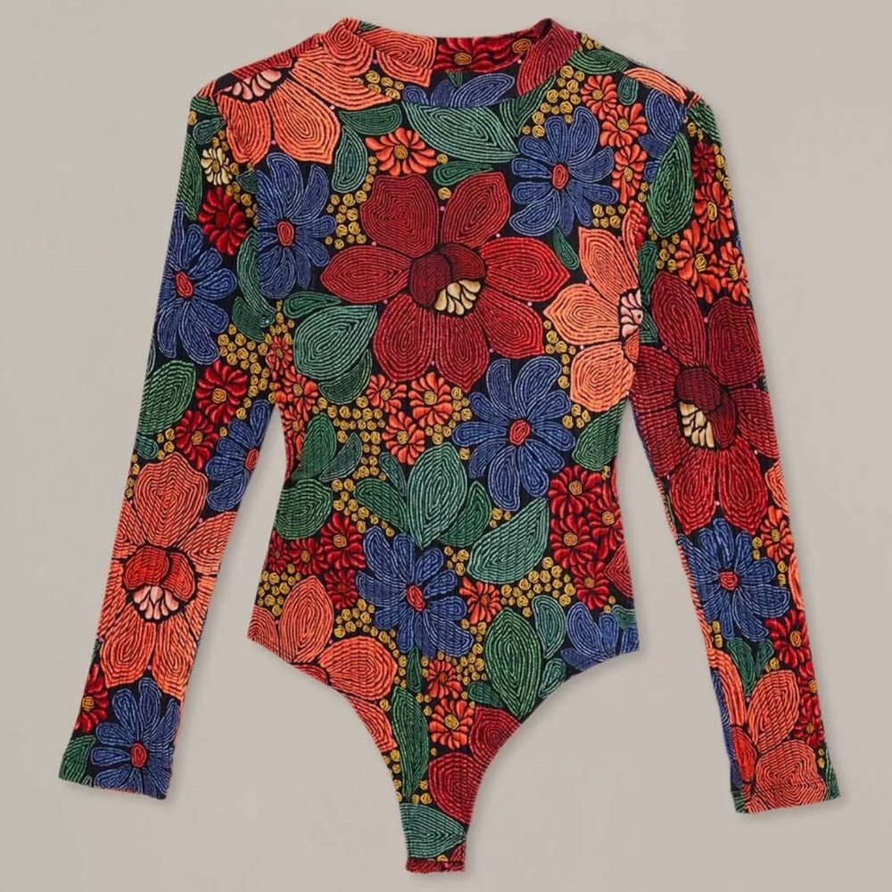 Farm Rio stitched flowers bodysuit
